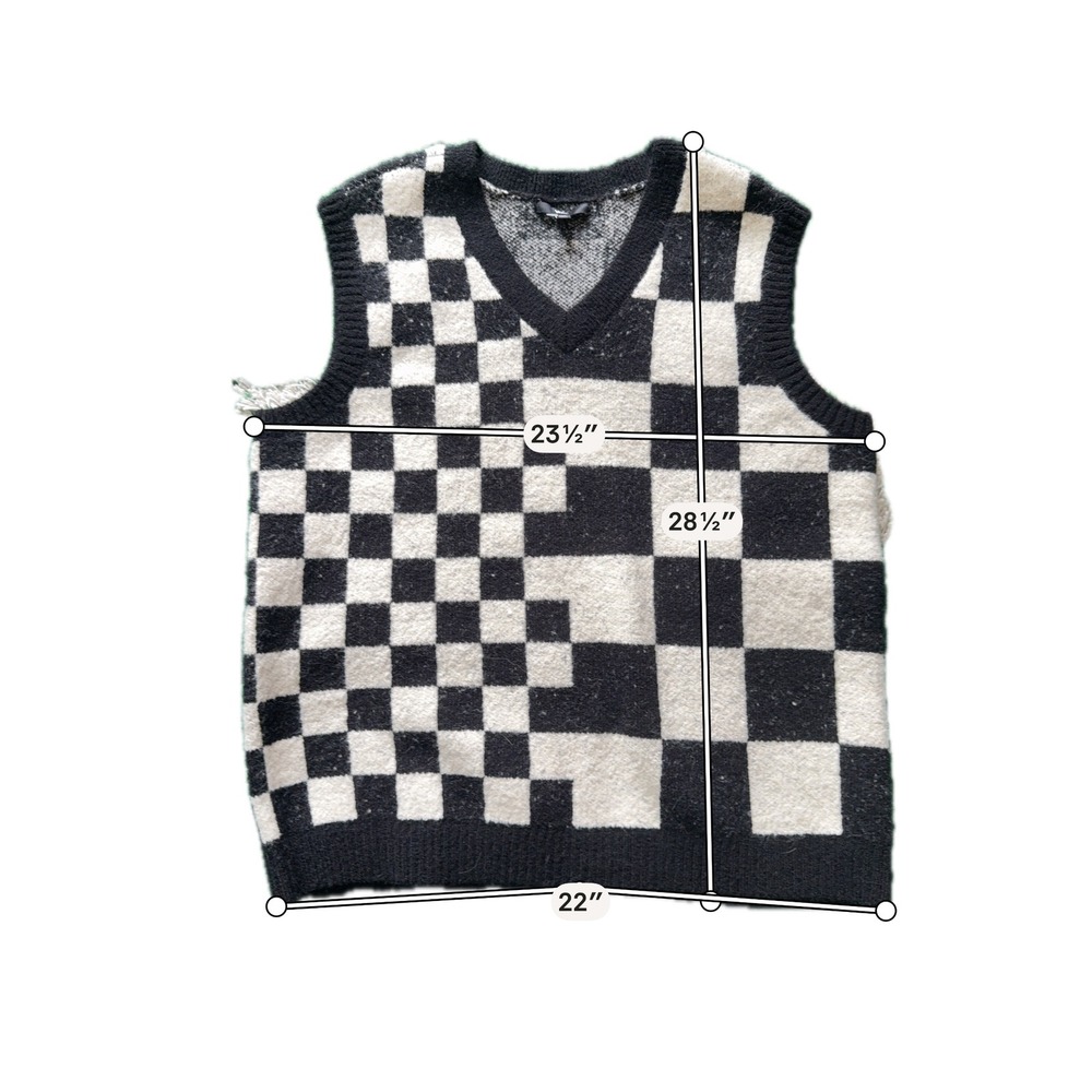 Vans Mens Black White Checkerboard Knit V-Neck Sweater Vest Size M/L